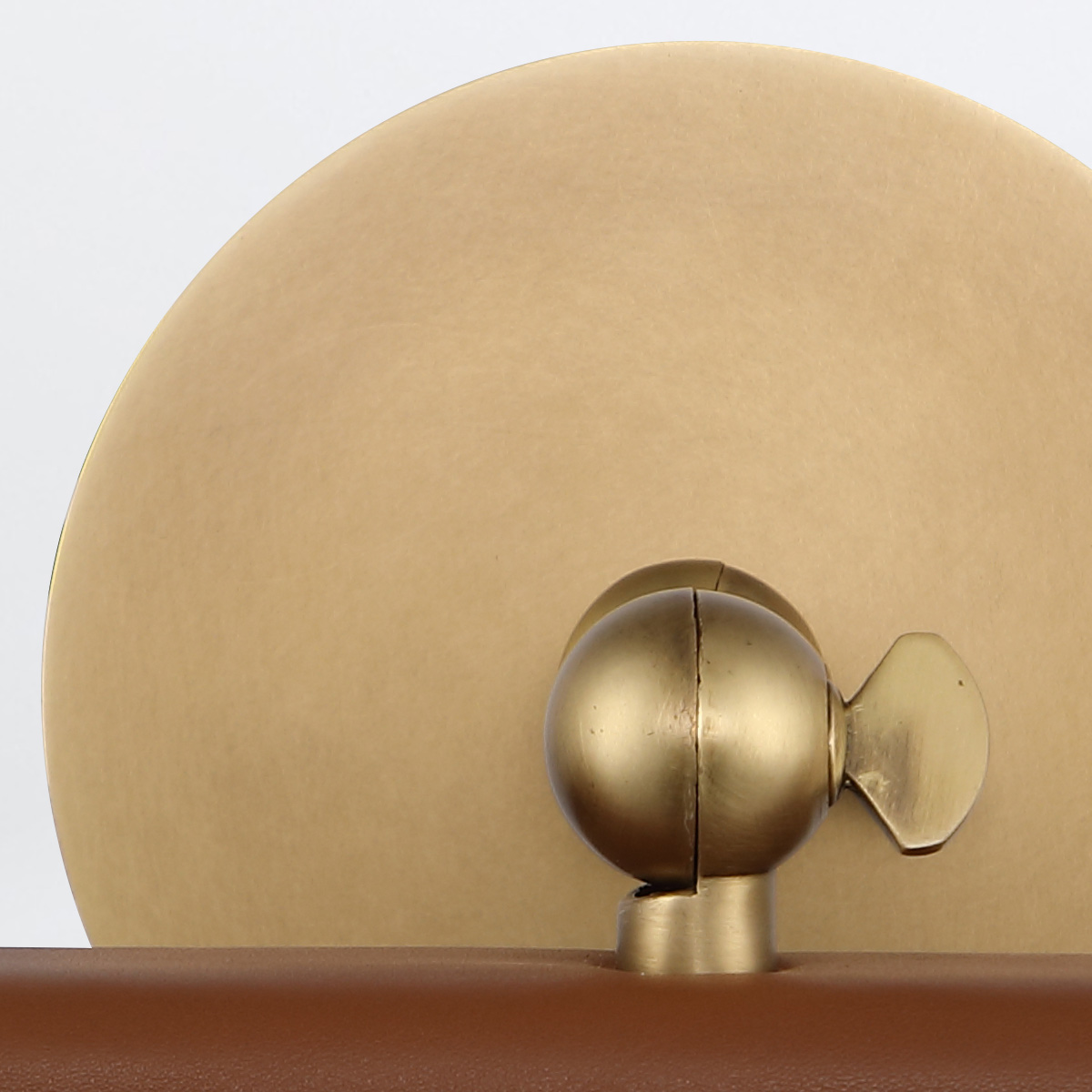 Rathmore Vale Brass Wall Light with Cognac Leather Rathmore Vale Brass Wall Light with Cognac Leather — detail view