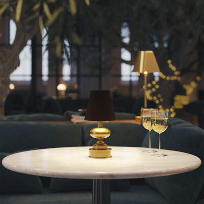 Ravelston Traditional Cordless Table Lamp in Antique Brass — in situ view