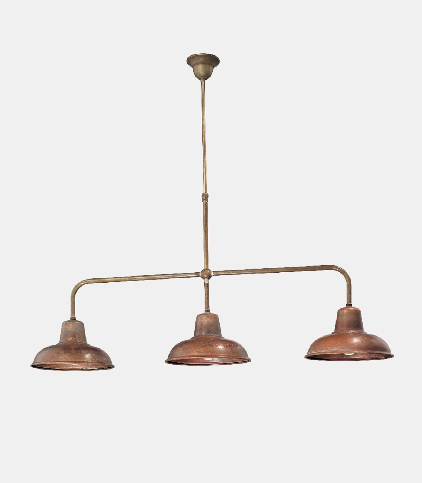 Ravenna Industrial Three-Light Linear Pendant Antique Copper and Brass Ravenna Industrial Three-Light Linear Pendant Antique Copper and Brass