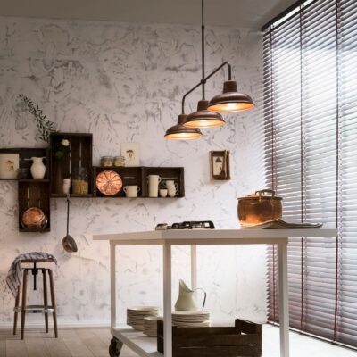 Ravenna Industrial Three-Light Linear Pendant Antique Copper and Brass
