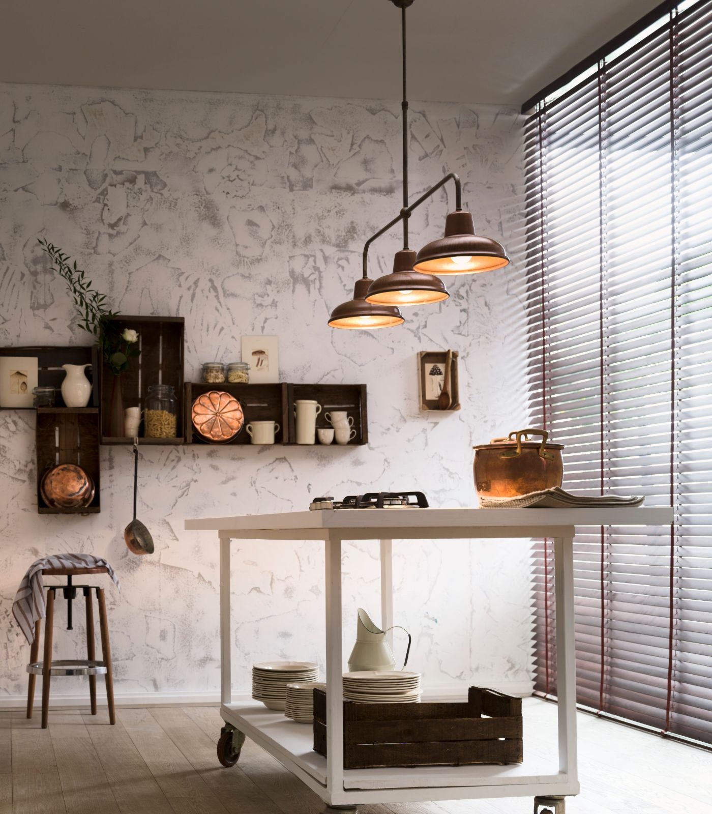 Ravenna Industrial Three-Light Linear Pendant Antique Copper and Brass
