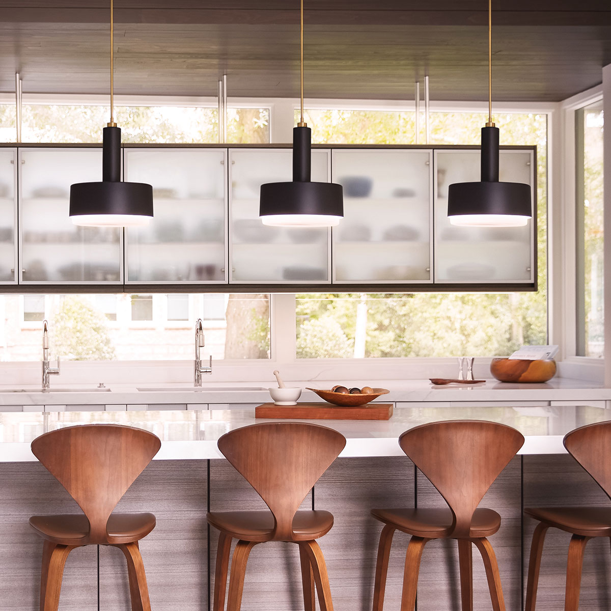 Ravensmoor Contemporary Pendant Black And Brass Ravensmoor Contemporary Pendant Black And Brass — in situ view
