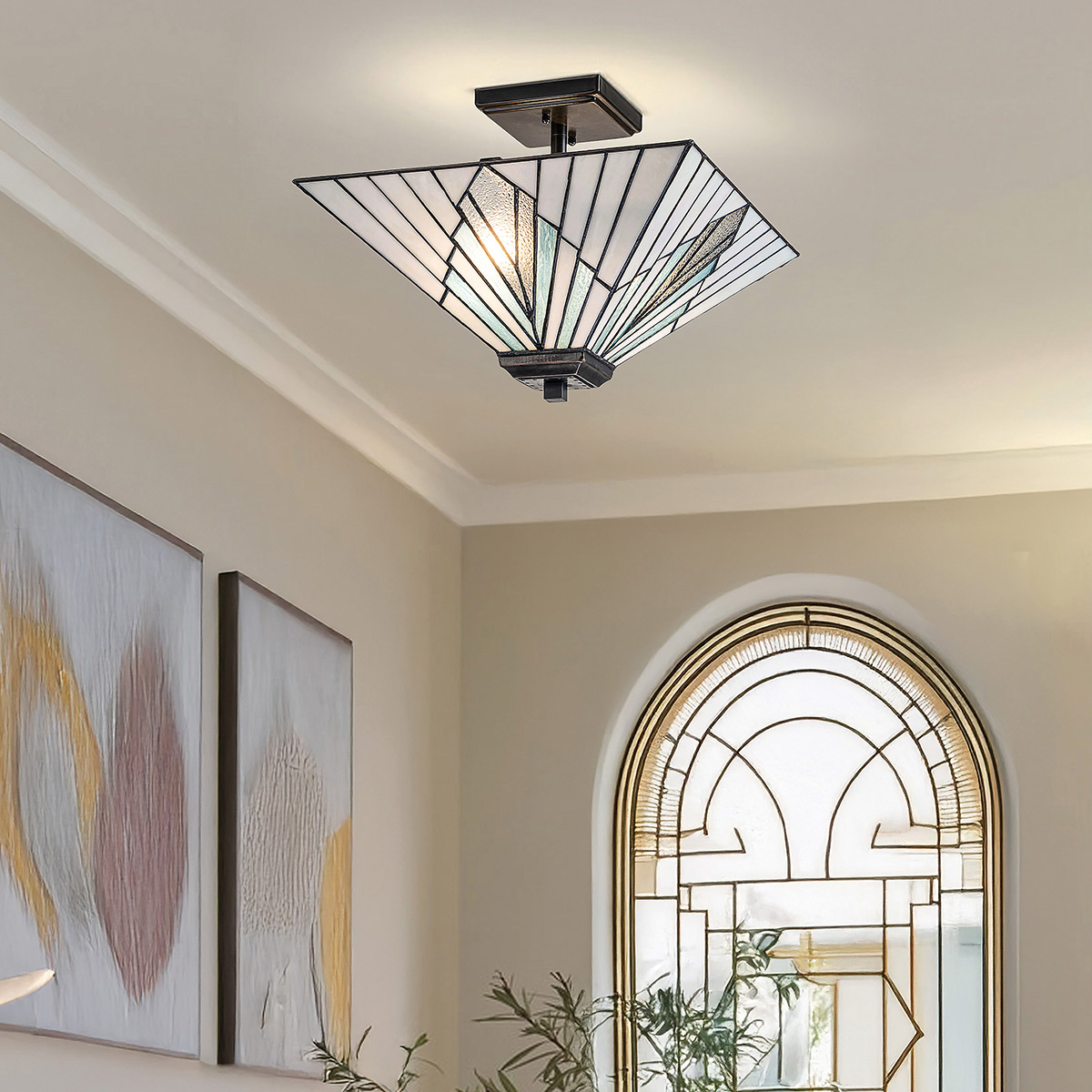 Redbourne Art Deco Tiffany Style Pendant in Vintage Bronze Redbourne Art Deco Tiffany Style Pendant in Vintage Bronze — in situ view