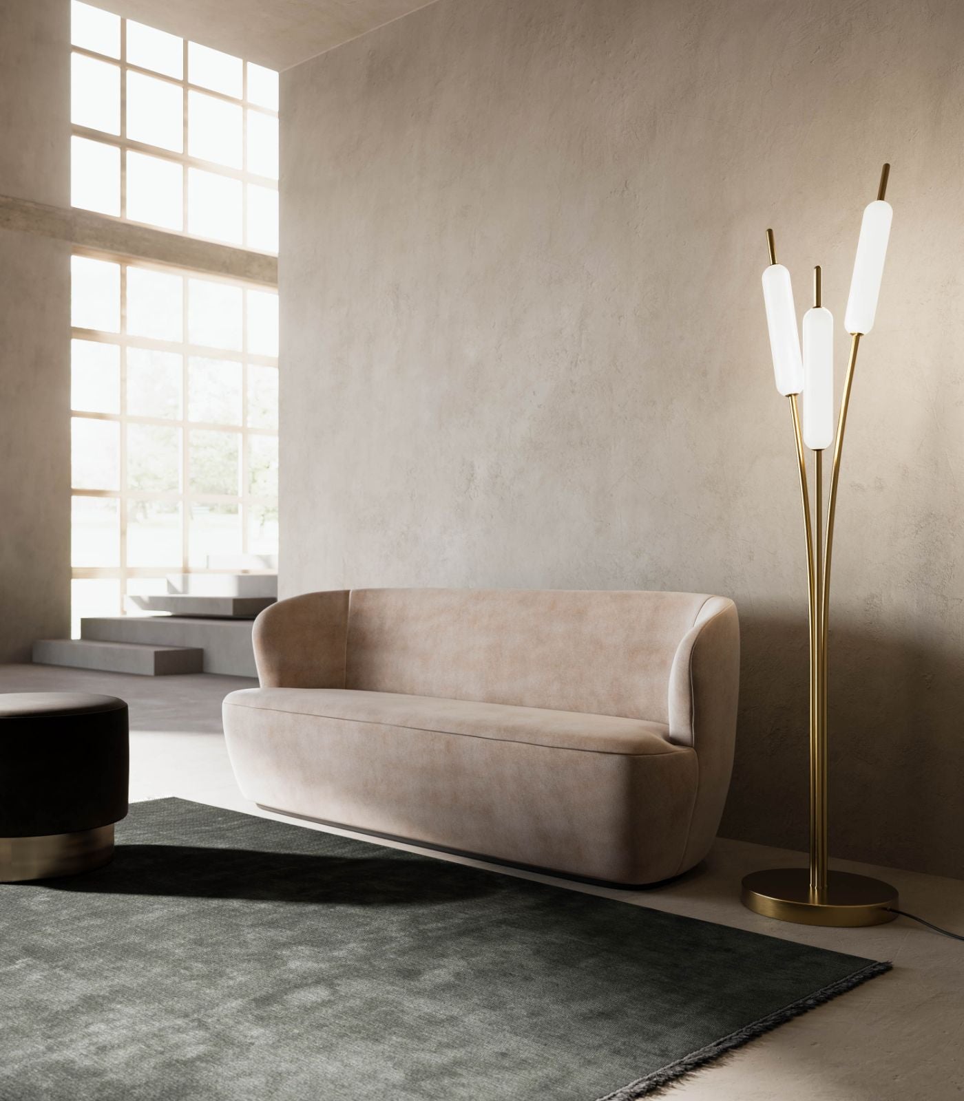 Reedfield Contemporary Three Arm Brass Floor Lamp