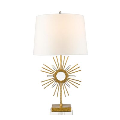 Regal Sovereign Sunburst Table Lamp Distressed Gold with Cream Linen Shade