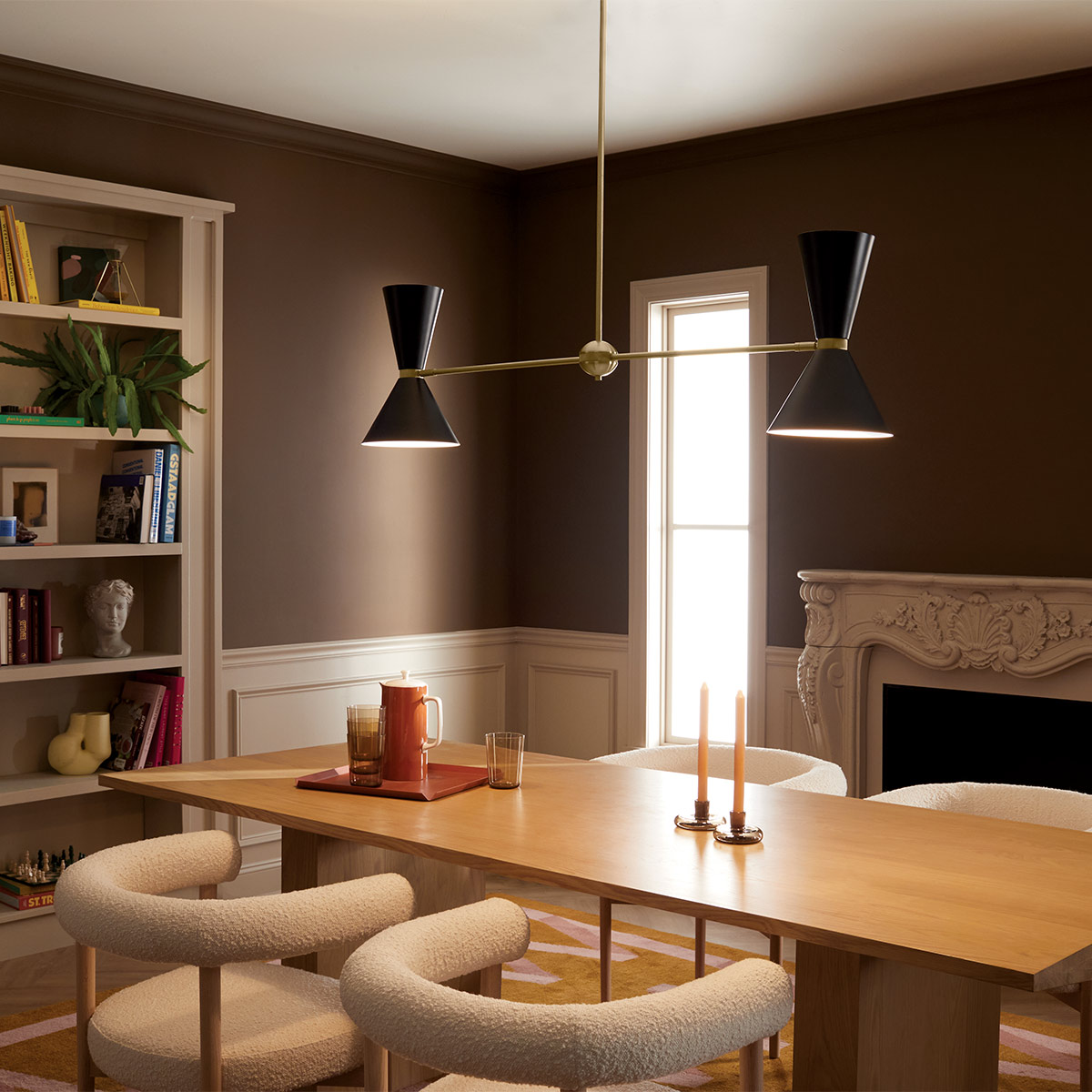 Ridgemont Contemporary Two Arm Linear Chandelier Champagne Bronze and Black Ridgemont Contemporary Two Arm Linear Chandelier Champagne Bronze and Black — in situ view