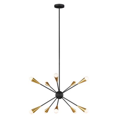 Rivermont Art Deco 10 Light Starburst Chandelier Midnight Black and Brass