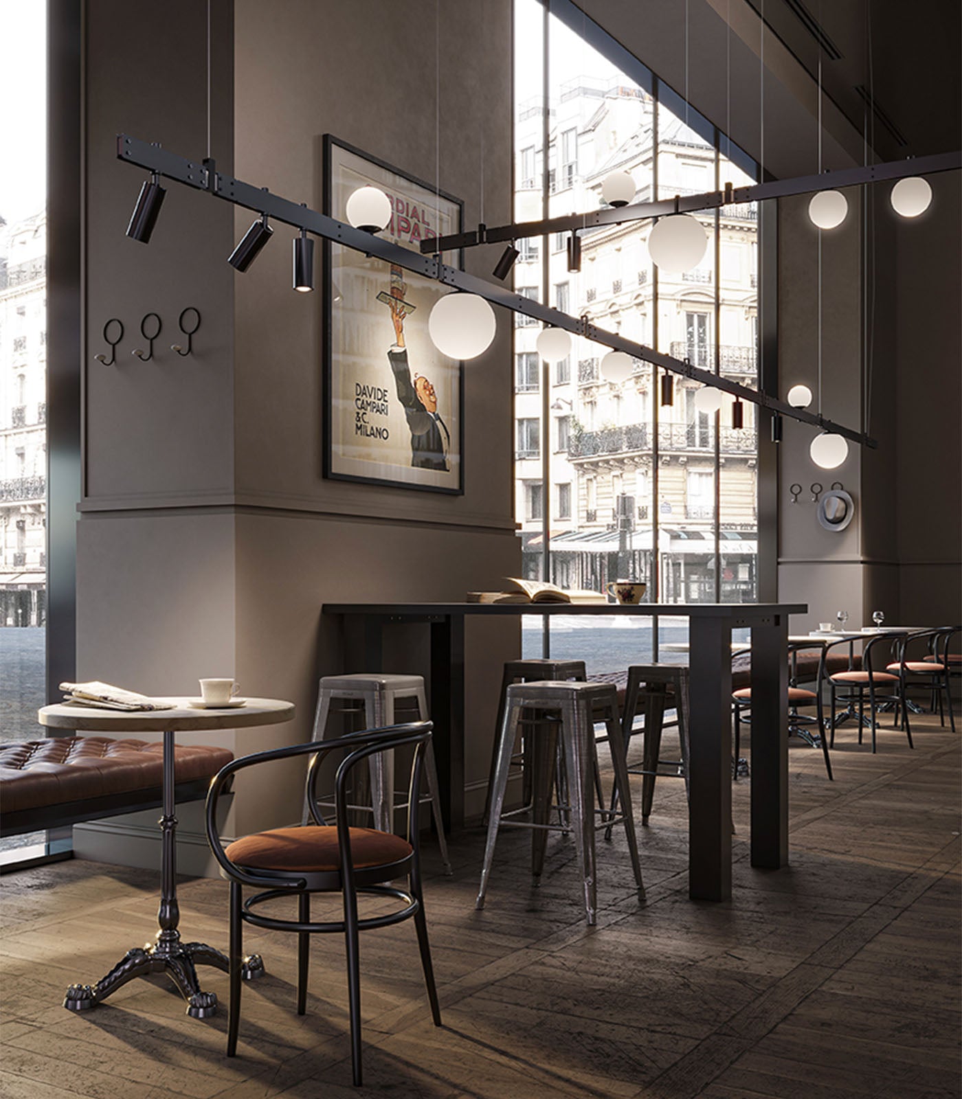 Rondelle Contemporary Linear Bar Pendant Light Matte Black and Frosted White