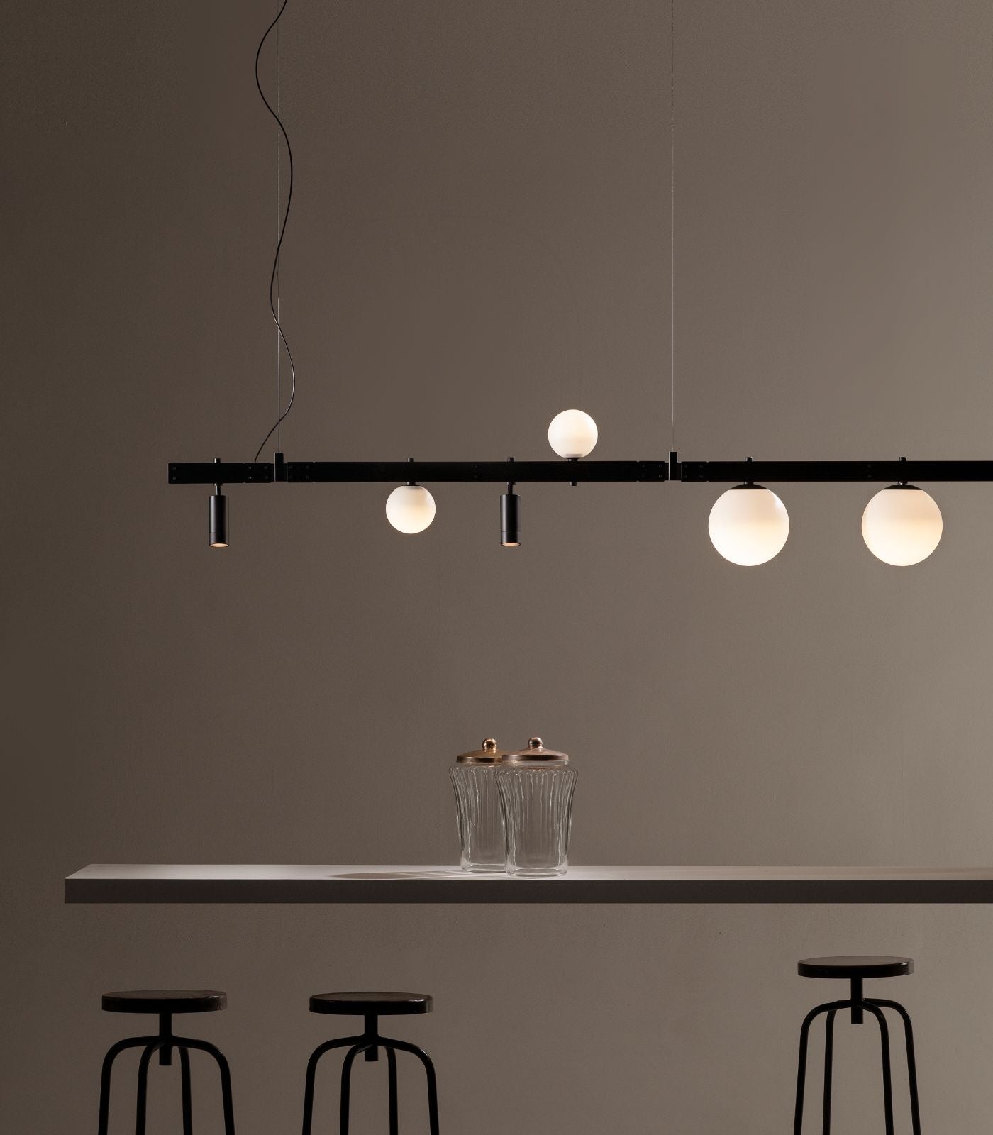 Rondelle Contemporary Linear Bar Pendant Light Matte Black and Frosted White