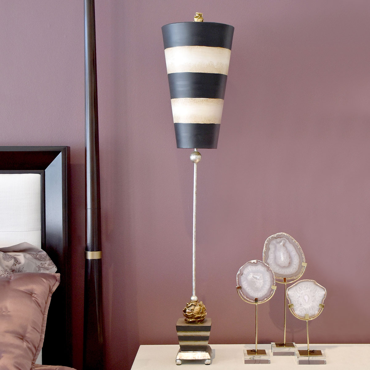 Rosalind Hollow Table Lamp Taupe And Black Stripes Rosalind Hollow Table Lamp Taupe And Black Stripes — in situ view