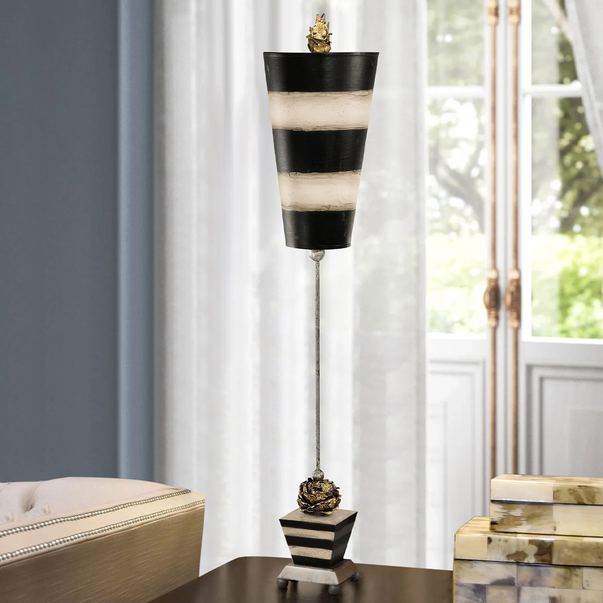 Rosalind Hollow Table Lamp Taupe And Black Stripes Rosalind Hollow Table Lamp Taupe And Black Stripes — in situ view