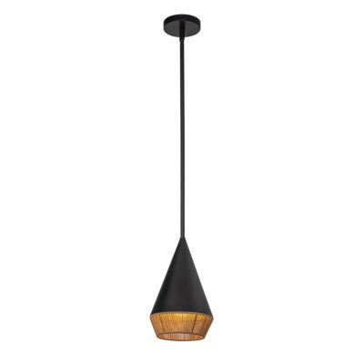 Rosemere Contemporary Cone Pendant Matte Black & Natural Rope