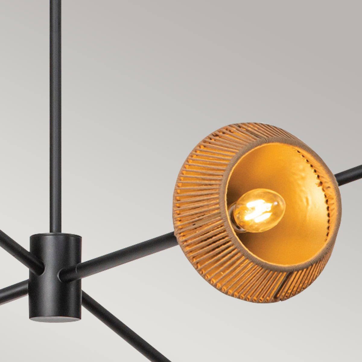 Rosemere Contemporary Sputnik Chandelier Matte Black & Natural Rope Rosemere Contemporary Sputnik Chandelier Matte Black & Natural Rope — detail view