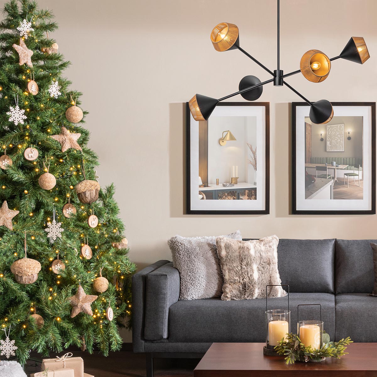 Rosemere Contemporary Sputnik Chandelier Matte Black & Natural Rope Rosemere Contemporary Sputnik Chandelier Matte Black & Natural Rope — in situ view