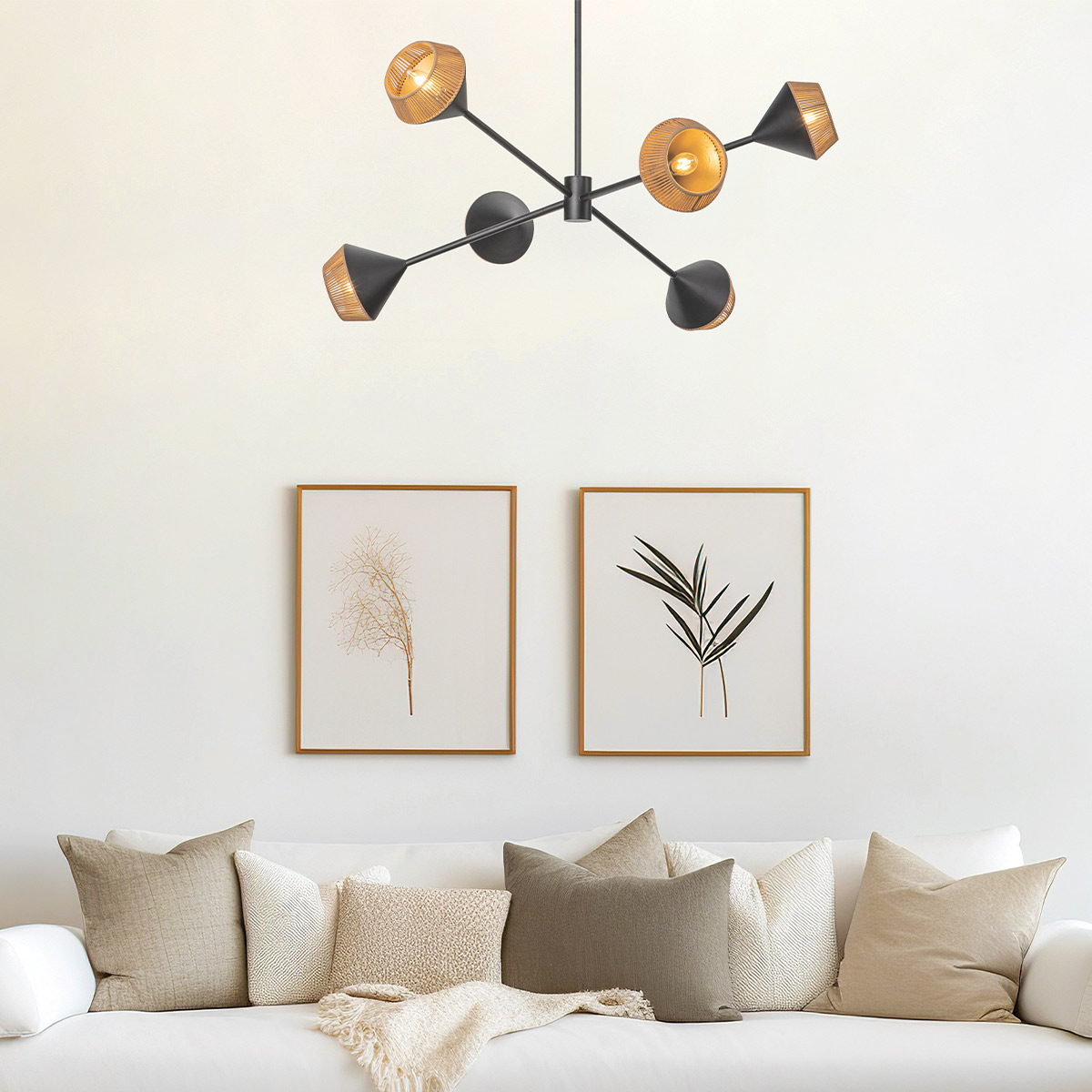 Rosemere Contemporary Sputnik Chandelier Matte Black & Natural Rope Rosemere Contemporary Sputnik Chandelier Matte Black & Natural Rope — in situ view