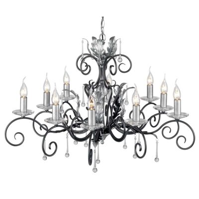 Rosemont Court French Provincial 10 Light Chandelier Black With Silver Patina