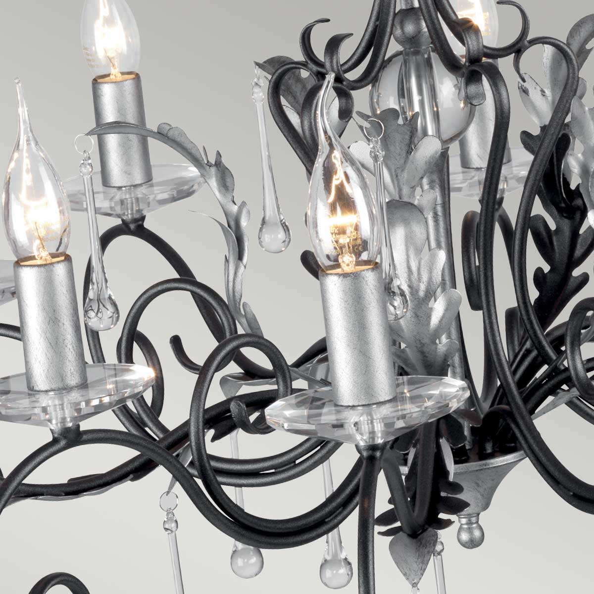 Rosemont Court French Provincial 10 Light Chandelier Black With Silver Patina Rosemont Court French Provincial 10 Light Chandelier Black With Silver Patina — detail view