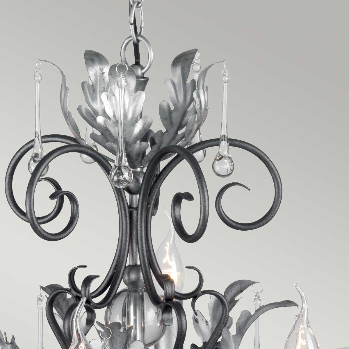 Rosemont Court French Provincial 10 Light Chandelier Black With Silver Patina Rosemont Court French Provincial 10 Light Chandelier Black With Silver Patina — detail view