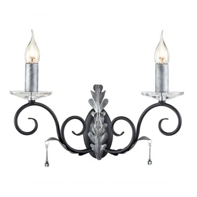 Rosemont Court French Provincial Twin Arm Wall Light Black With Silver Patina