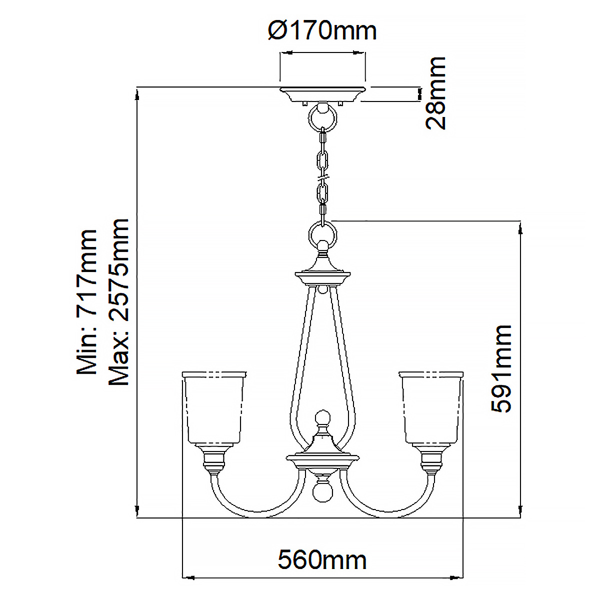 Rosemount Grange Hamptons 3 Light Chandelier Natural Brass Rosemount Grange Hamptons 3 Light Chandelier Natural Brass