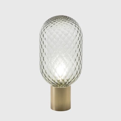 Rosevale Contemporary Table Lamp Morocco/Bronze, Natural Brass/Clear Grey