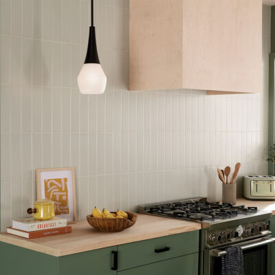 Rosevale Contemporary Teardrop Pendant Black — in situ view