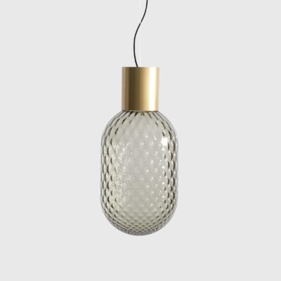 Rosevale Textured Glass Pendant Light Natural Brass Clear Grey