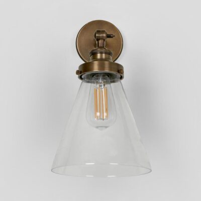Rushcutters Industrial Cone Glass Wall Light Antique Brass