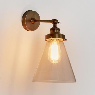 Rushcutters Industrial Cone Glass Wall Light Antique Brass