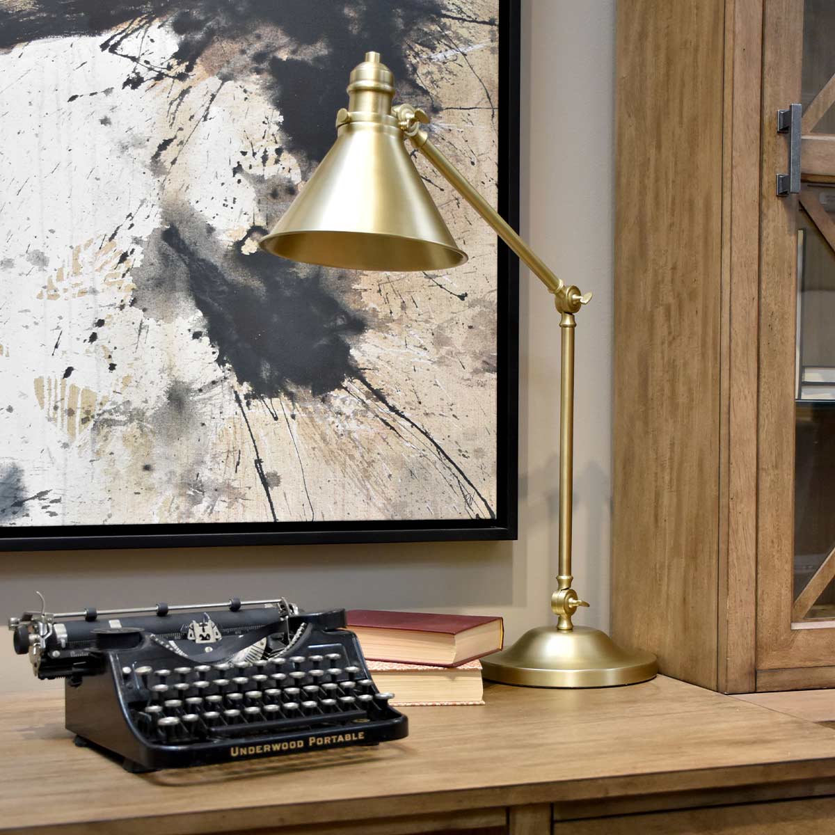 Sablewood Manor Adjustable Table Lamp Aged Brass Sablewood Manor Adjustable Table Lamp Aged Brass — in situ view