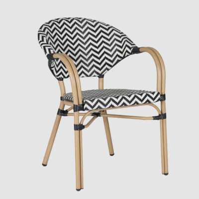 Sainte Colline French Bistro Outdoor Armchair Black & White Chevron