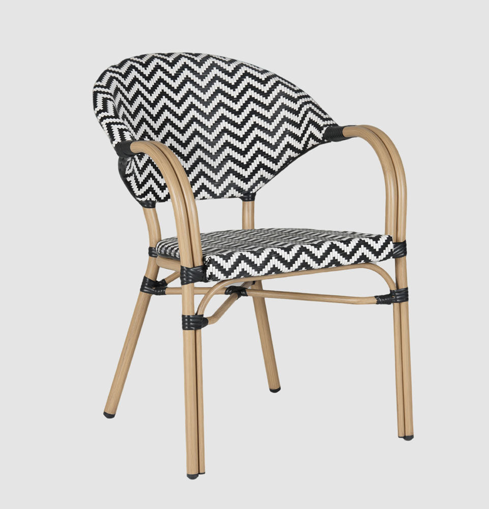Sainte Colline French Bistro Outdoor Armchair Black & White Chevron