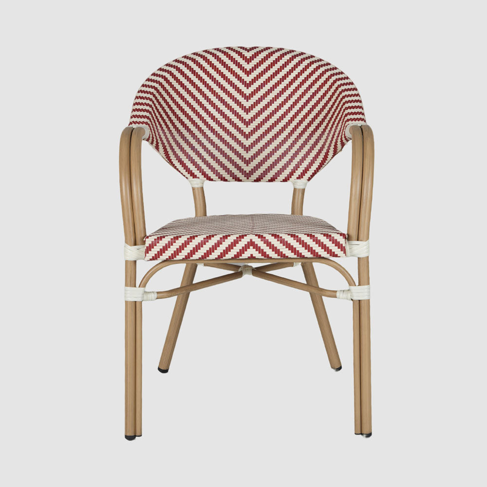 Sainte Colline French Bistro Outdoor Armchair Red & White Herringbone Sainte Colline French Bistro Outdoor Armchair Red & White Herringbone