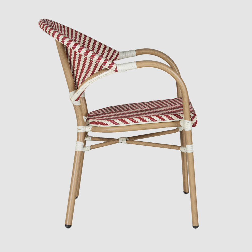 Sainte Colline French Bistro Outdoor Armchair Red & White Herringbone Sainte Colline French Bistro Outdoor Armchair Red & White Herringbone