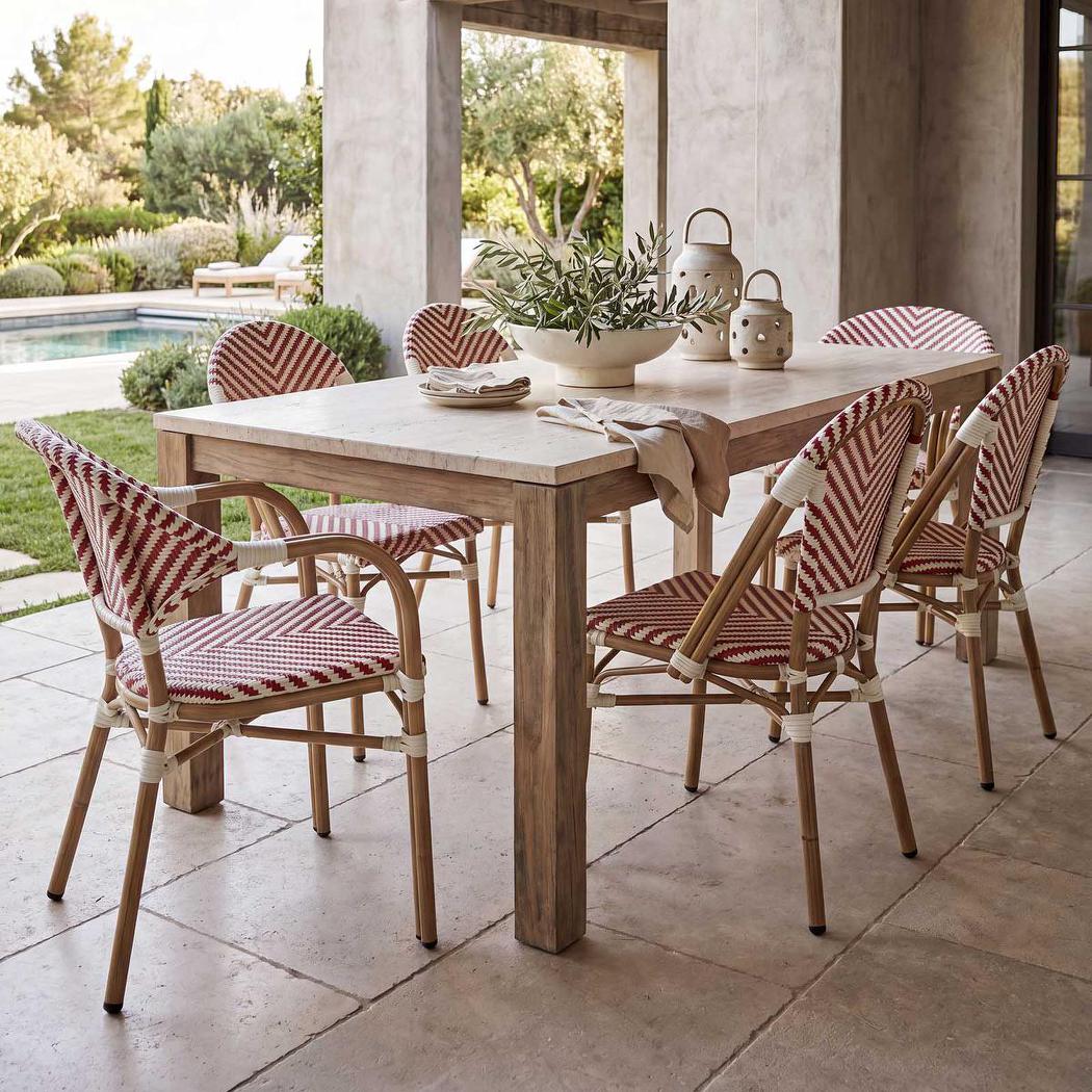 Sainte Colline French Bistro Outdoor Armchair Red & White Herringbone Sainte Colline French Bistro Outdoor Armchair Red & White Herringbone