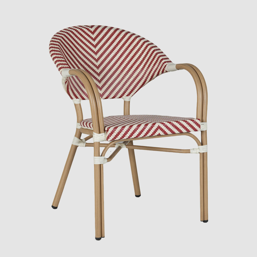 Sainte Colline French Bistro Outdoor Armchair Red & White Herringbone