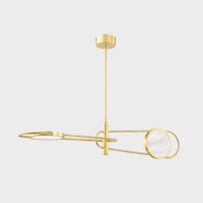 Sandbay Contemporary Two-Ring Pendant Light Aged Brass and Alabaster
