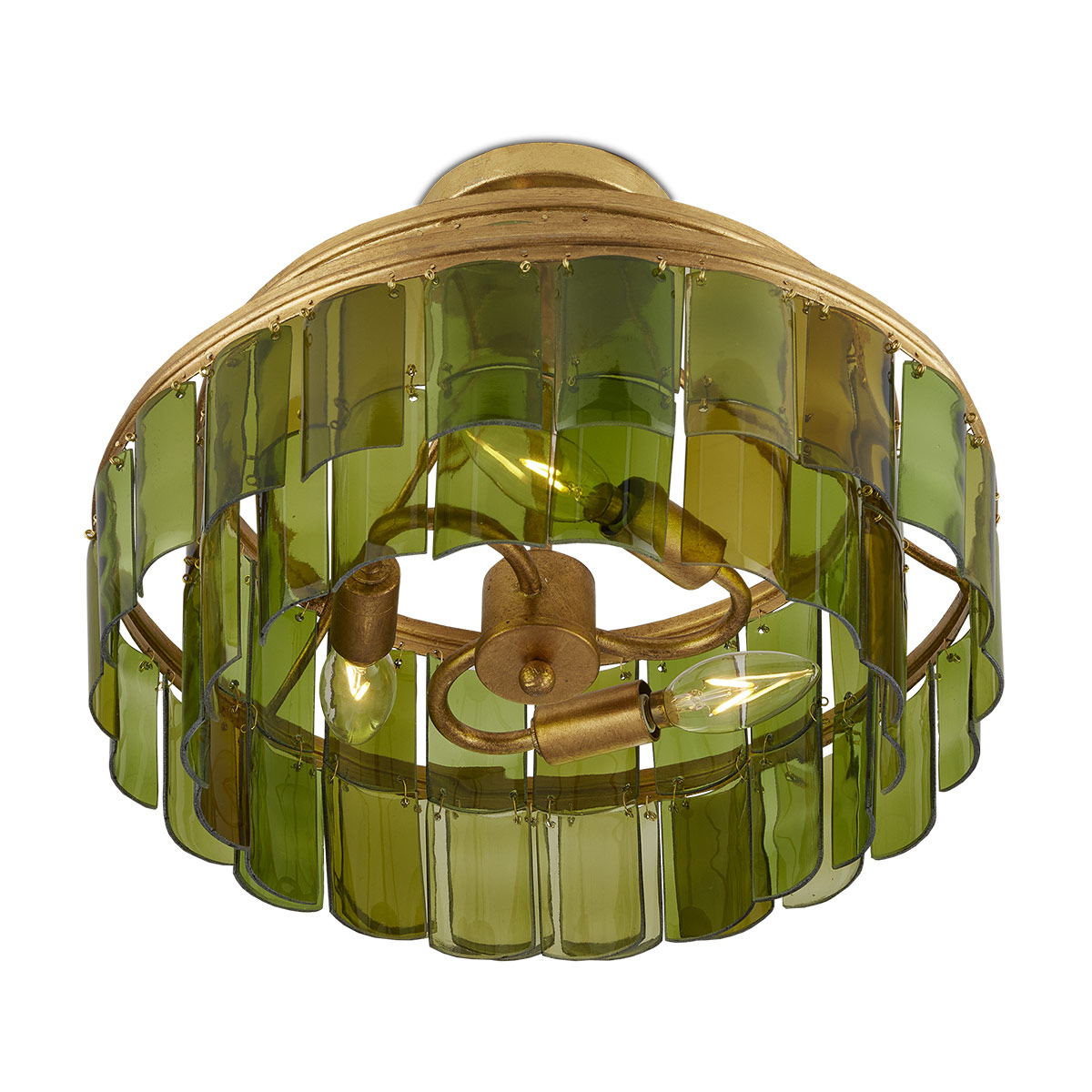Satinwood Chandelier Hamptons Ceiling Semi-Flush Green Glass Gold Leaf Satinwood Chandelier Hamptons Ceiling Semi-Flush Green Glass Gold Leaf