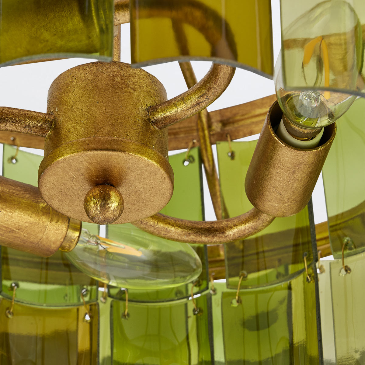 Satinwood Chandelier Hamptons Ceiling Semi-Flush Green Glass Gold Leaf Satinwood Chandelier Hamptons Ceiling Semi-Flush Green Glass Gold Leaf — detail view