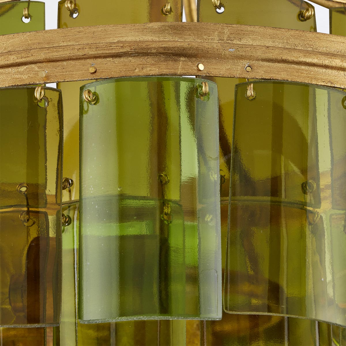 Satinwood Chandelier Hamptons Ceiling Semi-Flush Green Glass Gold Leaf Satinwood Chandelier Hamptons Ceiling Semi-Flush Green Glass Gold Leaf — detail view
