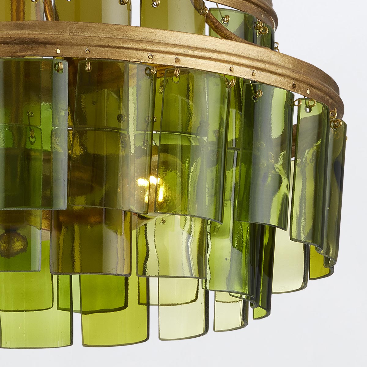 Satinwood Chandelier Hamptons Ceiling Semi-Flush Green Glass Gold Leaf Satinwood Chandelier Hamptons Ceiling Semi-Flush Green Glass Gold Leaf — detail view