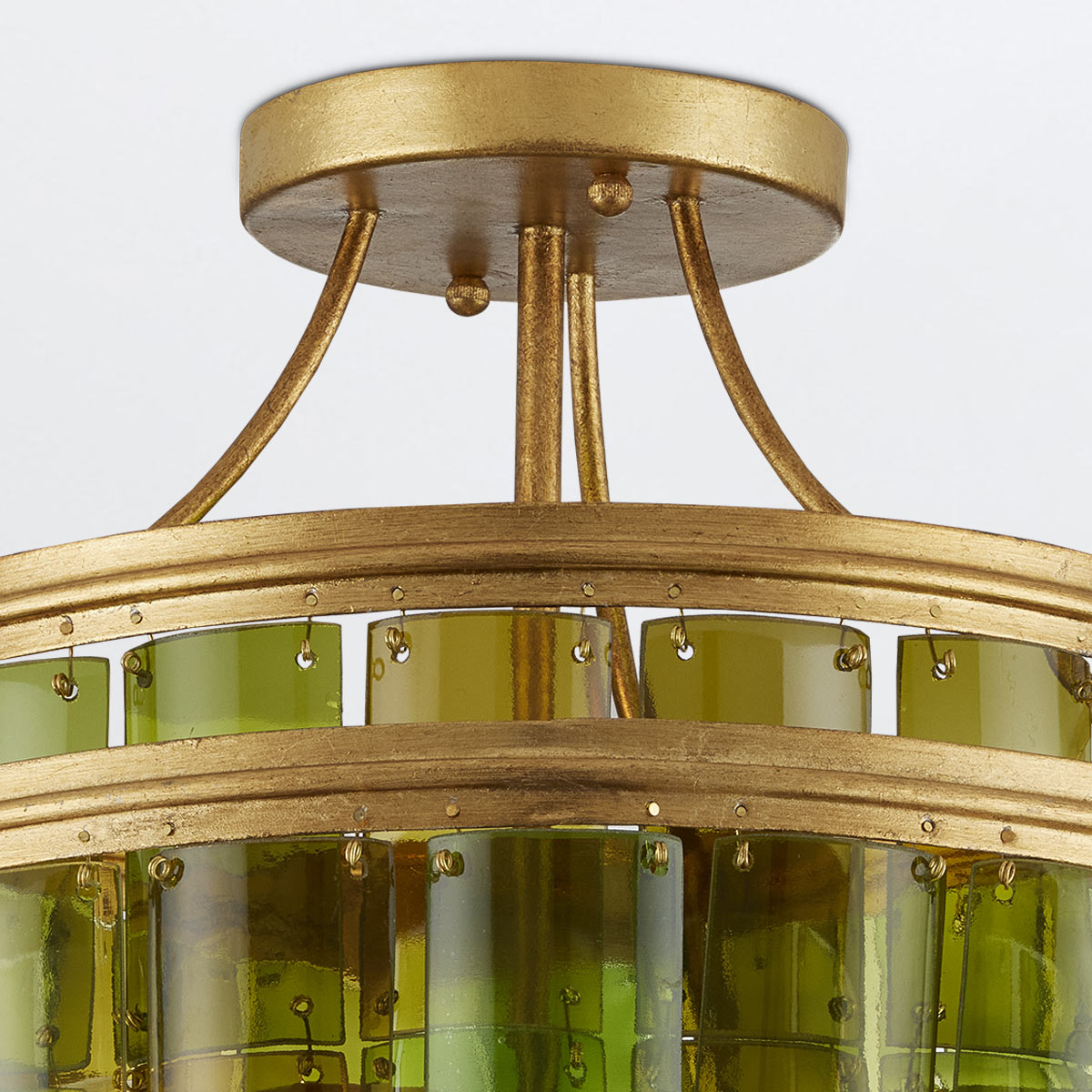 Satinwood Chandelier Hamptons Ceiling Semi-Flush Green Glass Gold Leaf Satinwood Chandelier Hamptons Ceiling Semi-Flush Green Glass Gold Leaf — detail view