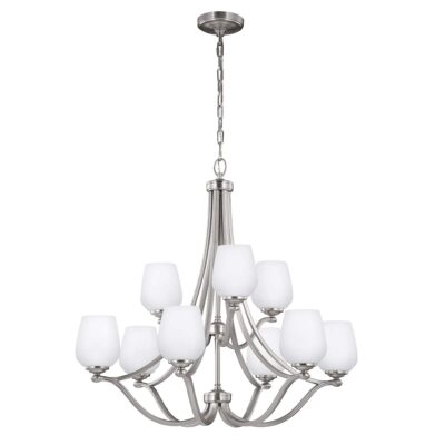 Satinwood Chandelier Hamptons Nine Light Satin Nickel