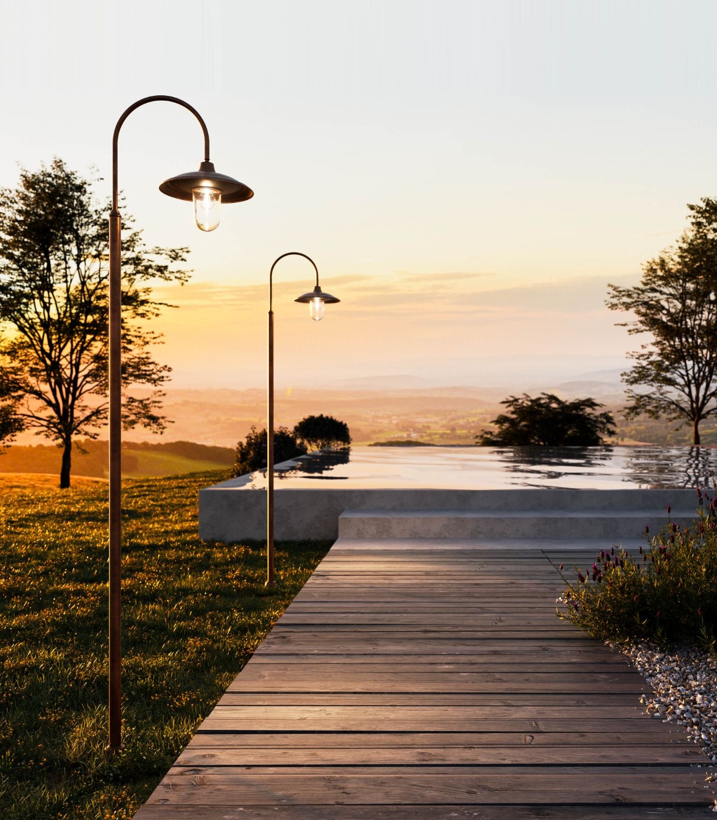 Savona Curved Arm Outdoor Post Light Antique Brass and Copper Savona Curved Arm Outdoor Post Light Antique Brass and Copper
