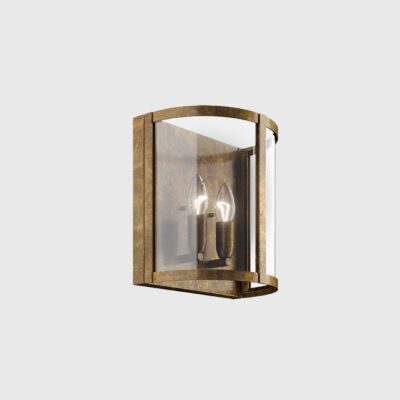 Scala Heritage Curved Glass Twin Wall Light Antique Brass