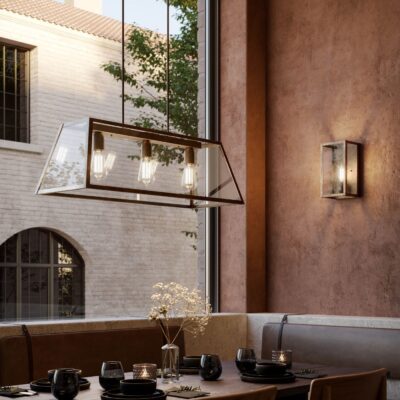 Scala Industrial Glass Box Pendant Light Antique Brass