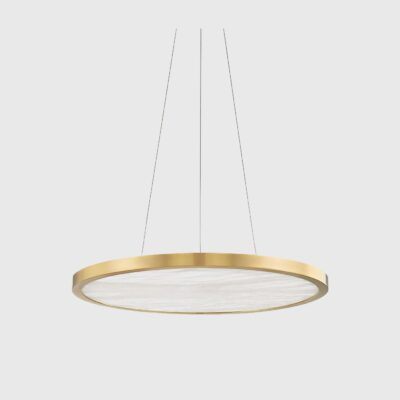 Seabourne Contemporary Disc Pendant Light Aged Brass and Alabaster