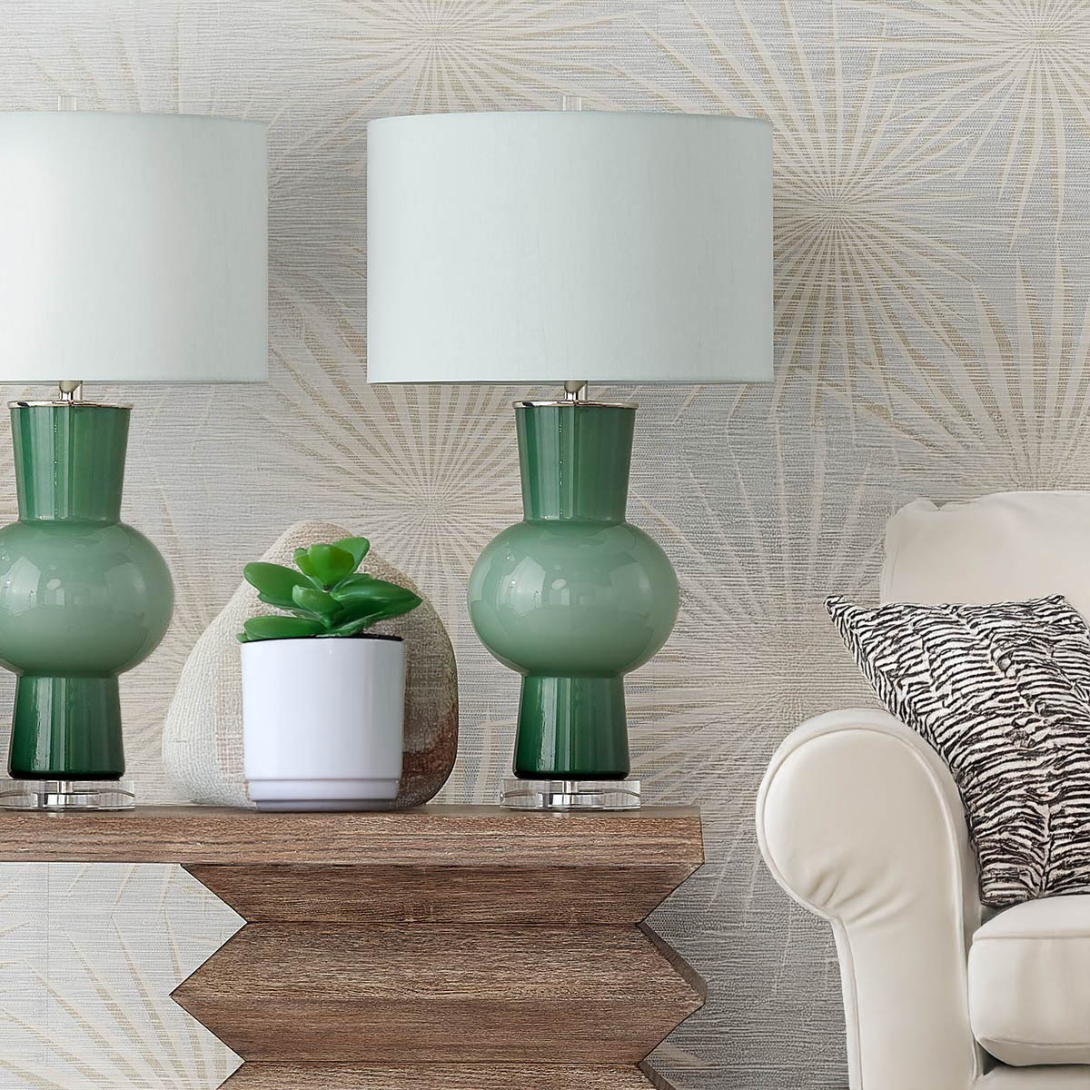 Serenata French Provincial Table Lamp in Light and Dark Green Glass Serenata French Provincial Table Lamp in Light and Dark Green Glass — in situ view