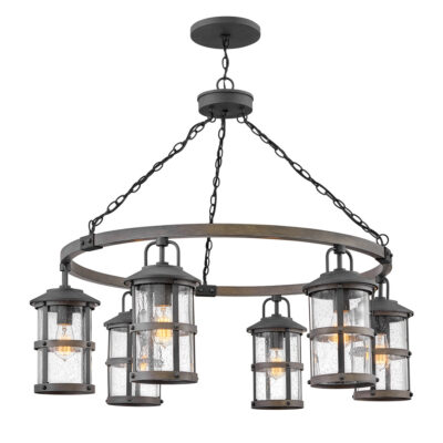 Shoalridge Coastal Six Light Outdoor Chandelier Aged Zinc with Driftwood Grey