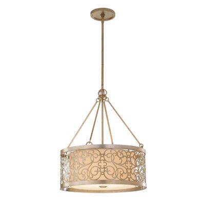 Silverleaf Manor Transitional Scroll Drum Pendant Silver Leaf Patina
